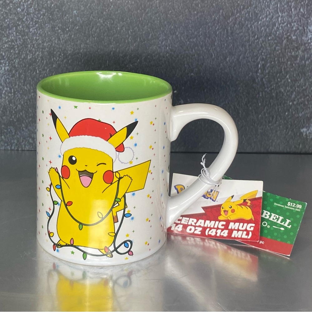 NWT Pokémon Pikachu Holiday Christmas Lights Santa Hat Ceramic Mug, 14oz